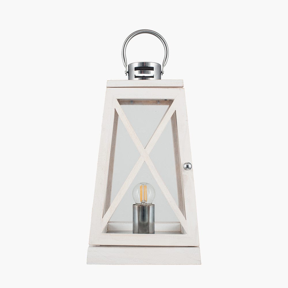 White Wash & Chrome Lantern Table Lamp