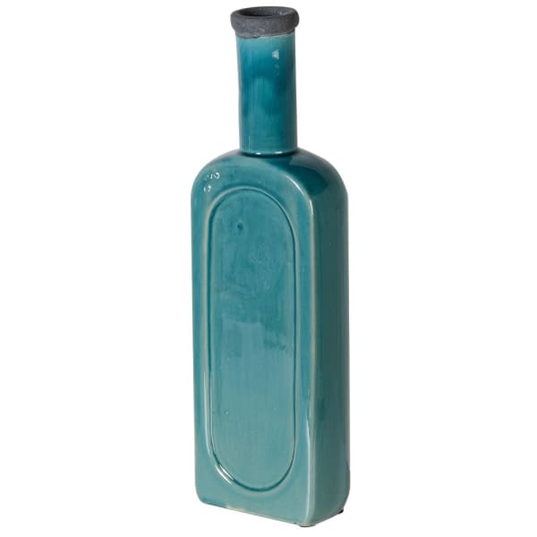 A large turquoise bottle-shaped vase with a smooth finish.