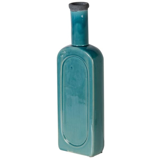 A large turquoise bottle-shaped vase with a smooth finish.