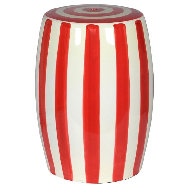Red Stripe Ceramic Stool