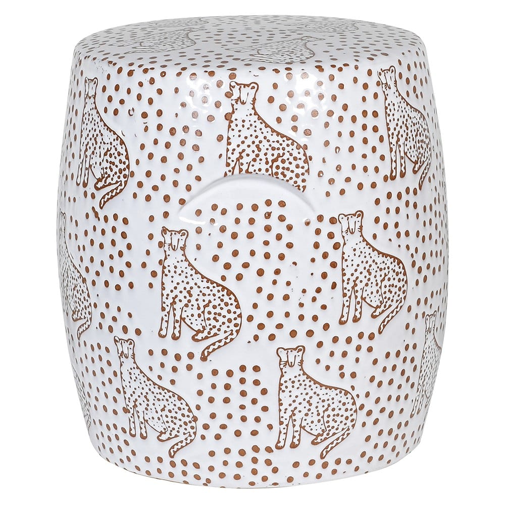 White Ceramic Leopard Stool