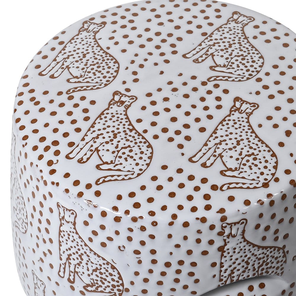 White Ceramic Leopard Stool