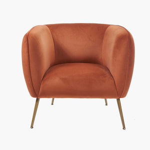 Lucca Tobacco Velvet Chair with Gold Legs