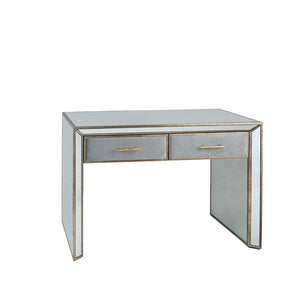 Grey Velvet, Antique Metal & Mirror Console Table
