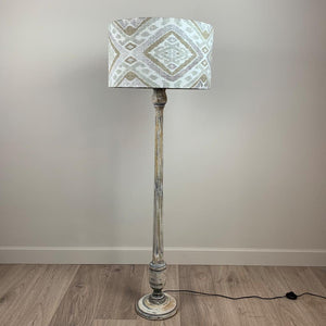Grey & White Wash Mango Wood Floor Lamp with Linosa Natural Aztec Lampshade