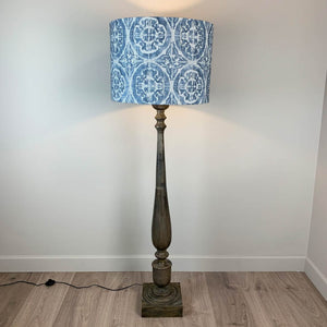 Grey Mango Wood Floor Lamp with Luela Azure Linen Shade