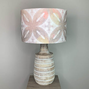 Dambula Grey Wash Stripe Wooden Table Lamp with Julia Clare's Ancient Tracery 2 Linen in Coral Lampshade