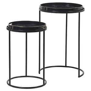 Set of 2 Black Glass Marble Effect Tray Tables