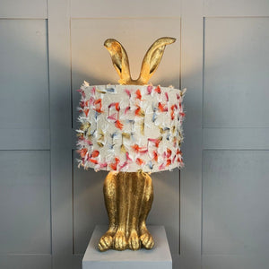 Harvey Hare Antique Brass Table Lamp & Fluffy Rainbow Shade