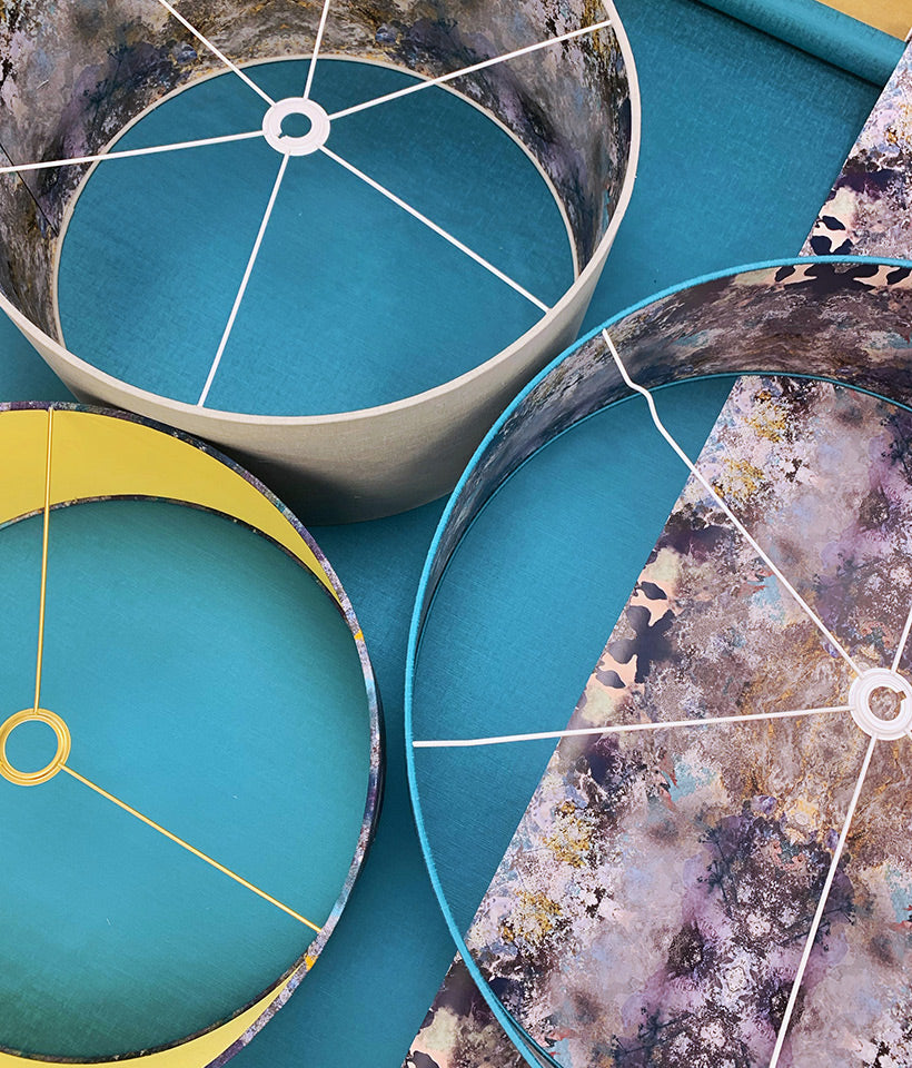 Lampshades made with Mairi Helena Wallpaper and Fabric