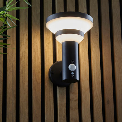 Stack Black Solar Outdoor Wall Light & PIR