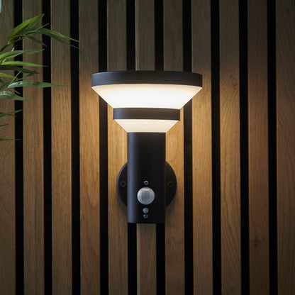 Stack Black Solar Outdoor Wall Light & PIR