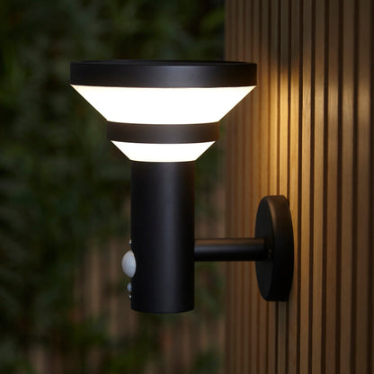 Stack Black Solar Outdoor Wall Light & PIR