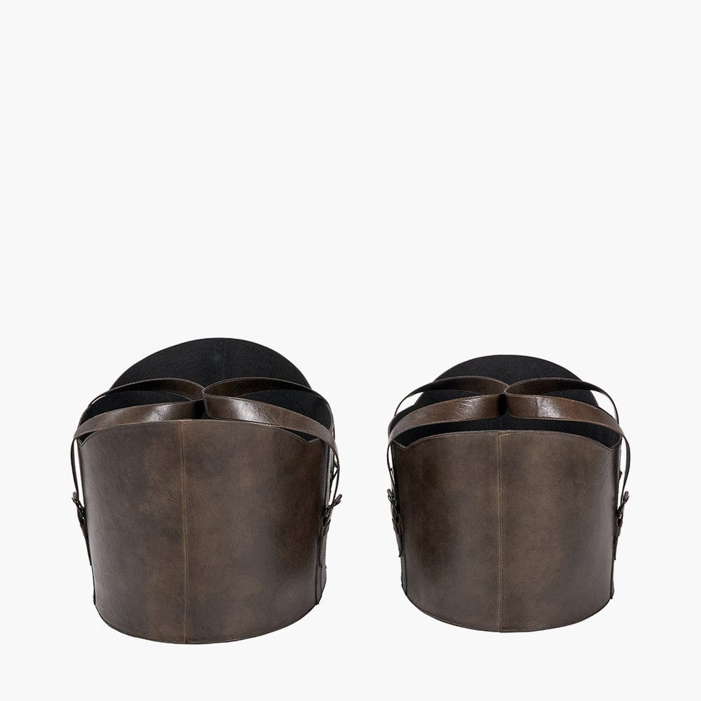 Alessio Set of 2 Peppercorn Leather Handled Storage