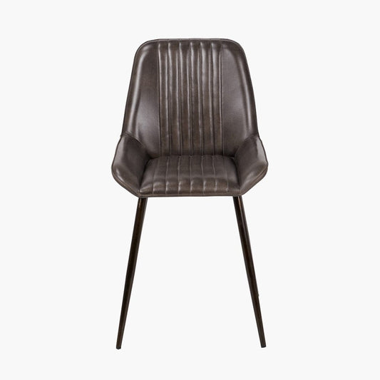 Angelo Peppercorn Leather & Bronze Metal Retro Dining Chair