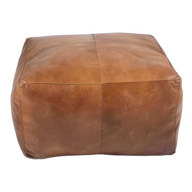 Matteo Natural Tan Leather Square Pouffe