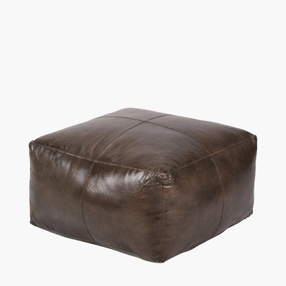 Matteo Peppercorn Leather Square Pouffe