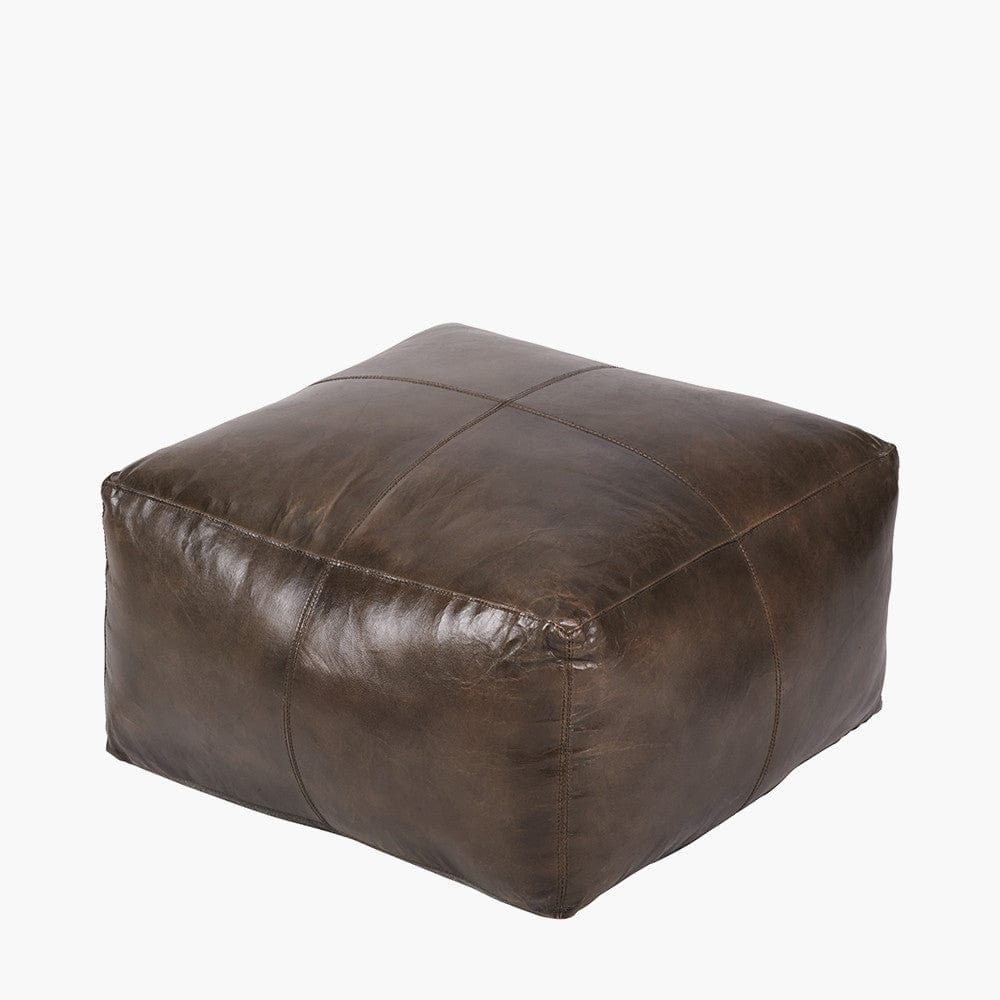 Matteo Peppercorn Leather Square Pouffe