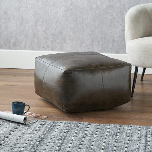 Matteo Peppercorn Leather Square Pouffe