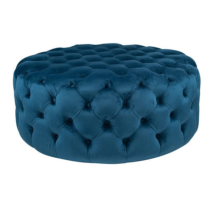 Vittoria Sapphire Blue Velvet Round Buttoned Pouffe