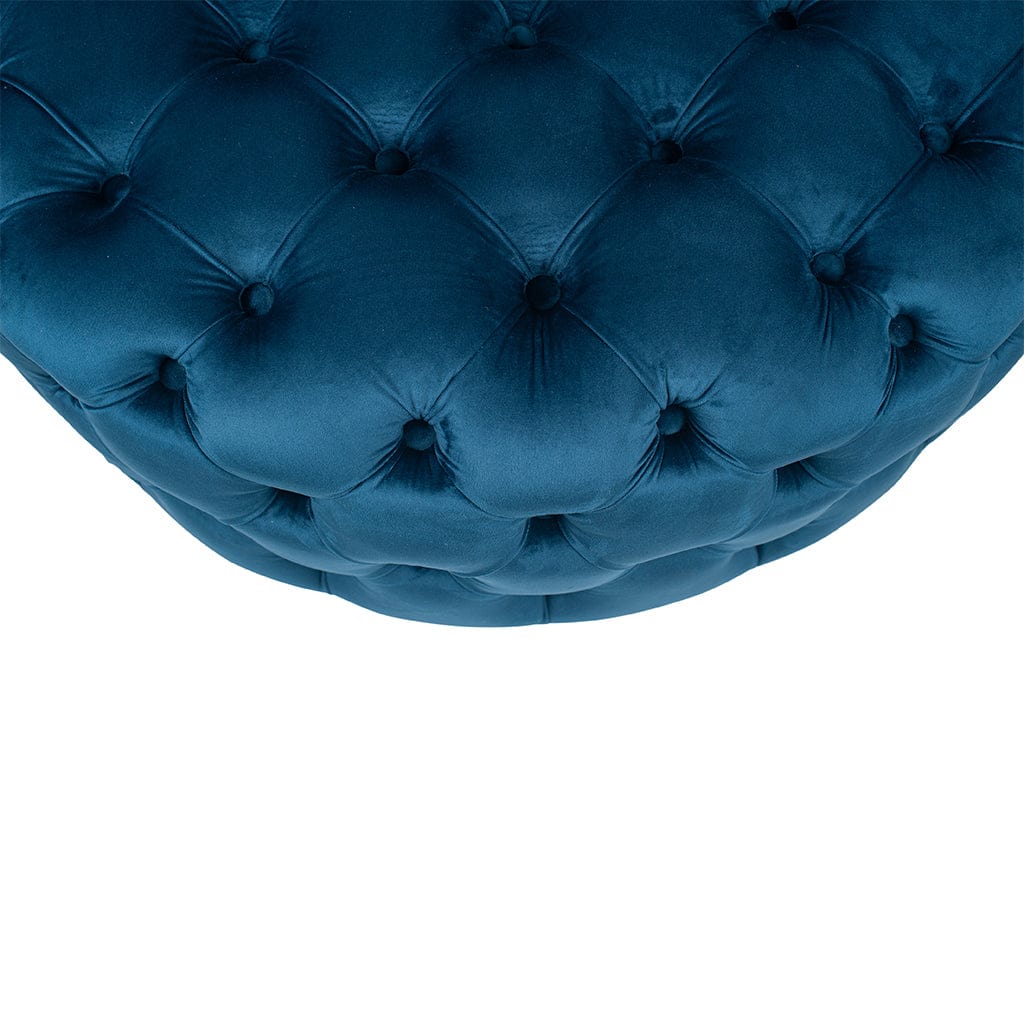 Vittoria Sapphire Blue Velvet Round Buttoned Pouffe