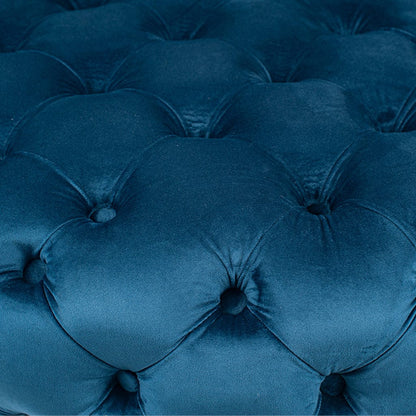 Vittoria Sapphire Blue Velvet Round Buttoned Pouffe