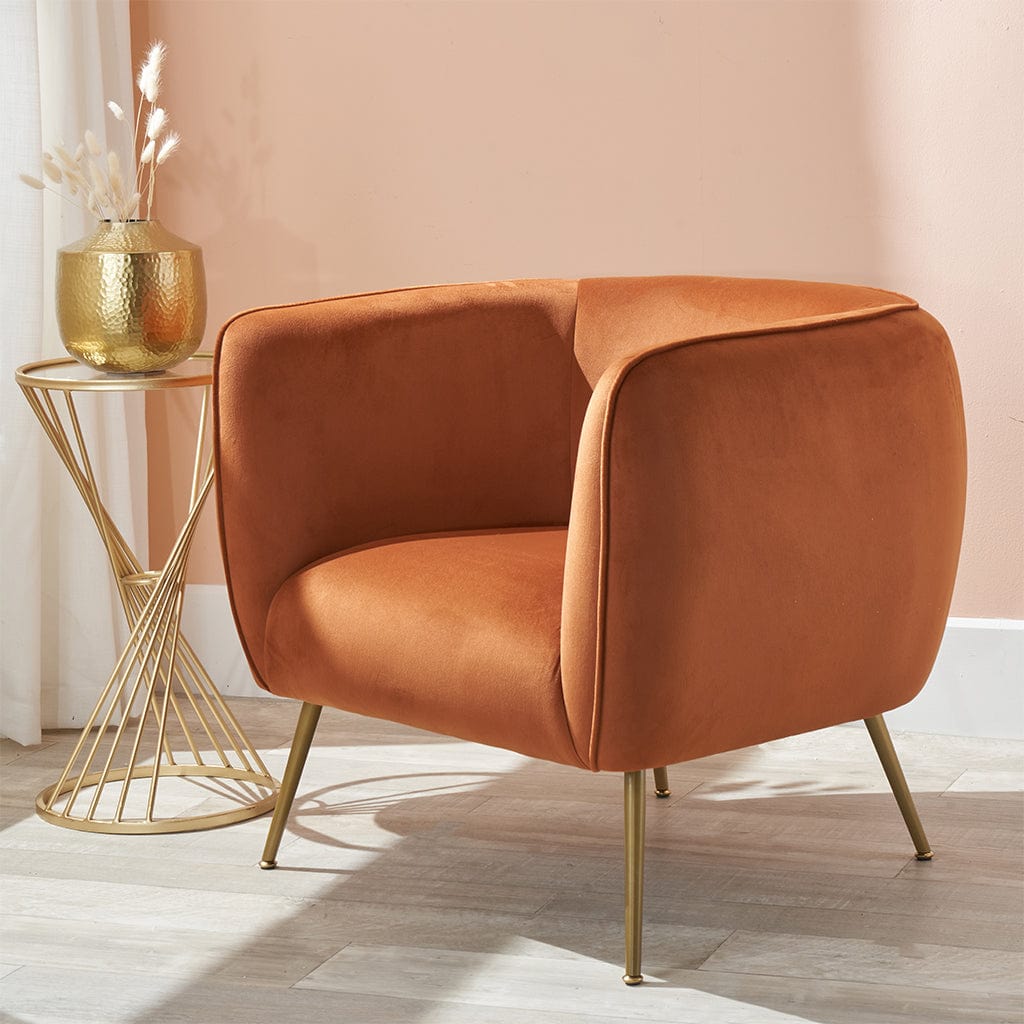 Lucca Tobacco Velvet Chair with Gold Legs