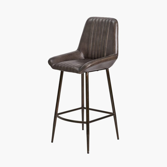 Angelo Peppercorn Leather & Bronze Metal Retro Bar Stool