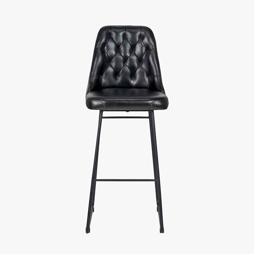 Camillo Ash Black Leather & Black Metal Diamond Back Bar Stool