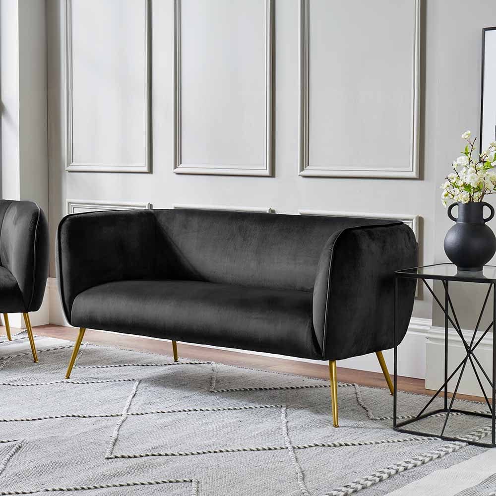 Lucca Black Velvet Sofa