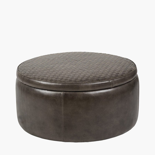 Arturo Peppercorn Leather Storage Pouffe