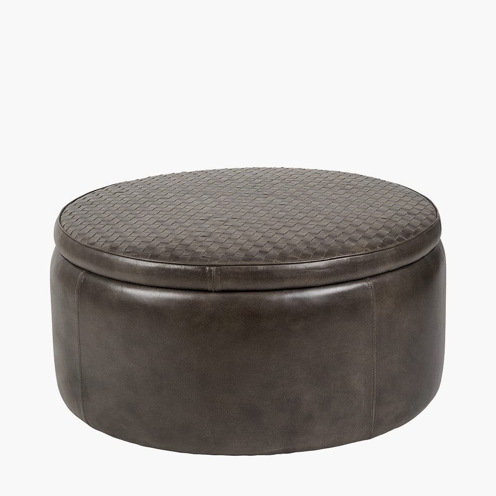 Arturo Peppercorn Leather Storage Pouffe