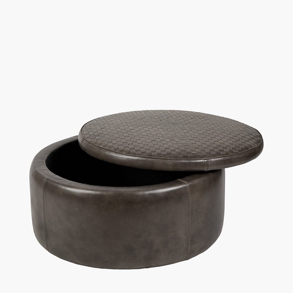 Arturo Peppercorn Leather Storage Pouffe