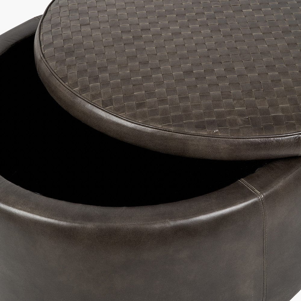 Arturo Peppercorn Leather Storage Pouffe