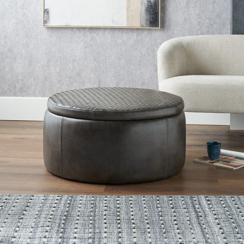 Arturo Peppercorn Leather Storage Pouffe