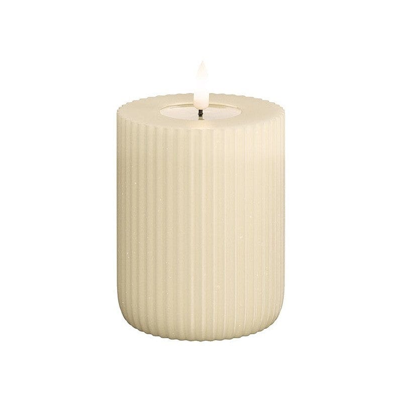 Cream Solid Stripe LED Candle 7.5cm x 10cm