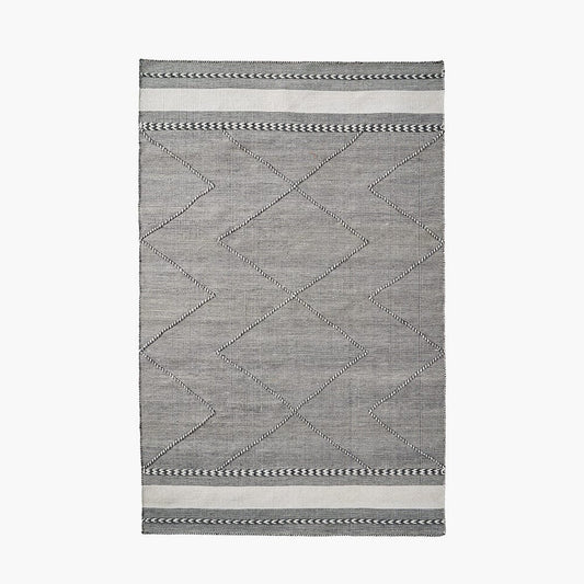 Indoor Outdoor Grey & White Plaited Stripe Design Rug