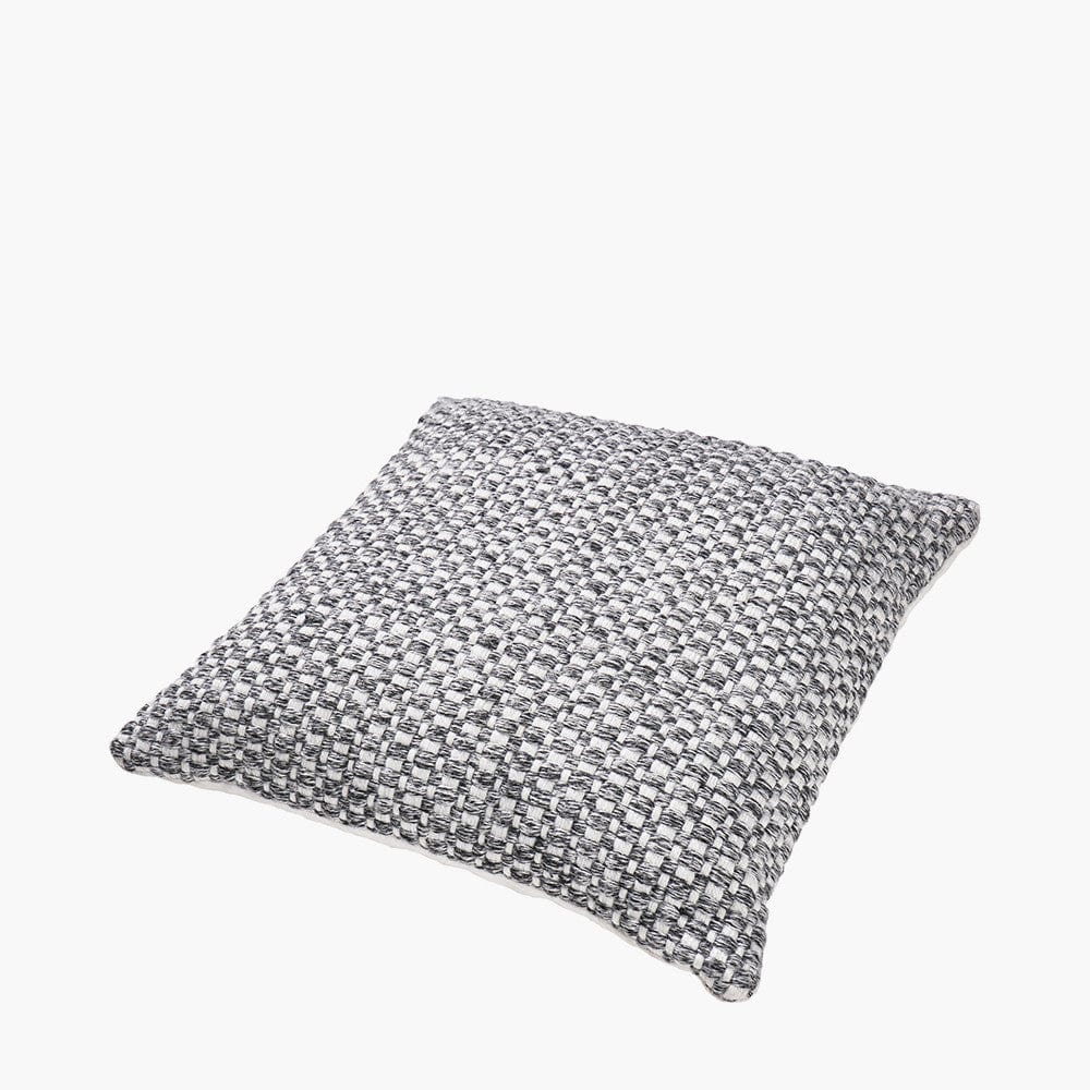 Indoor Outdoor Graphite & White Basket Weave Design Scatter Cushion