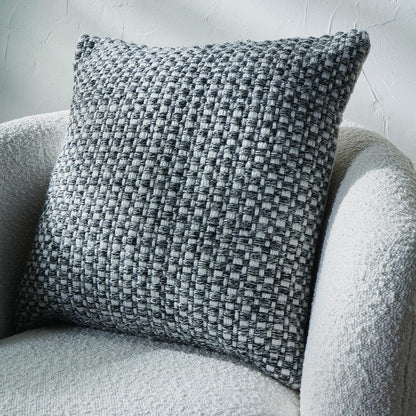 Indoor Outdoor Graphite & White Basket Weave Design Scatter Cushion