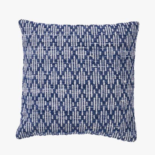 Indoor Outdoor Denim Blue & White Ikat Design Scatter Cushion