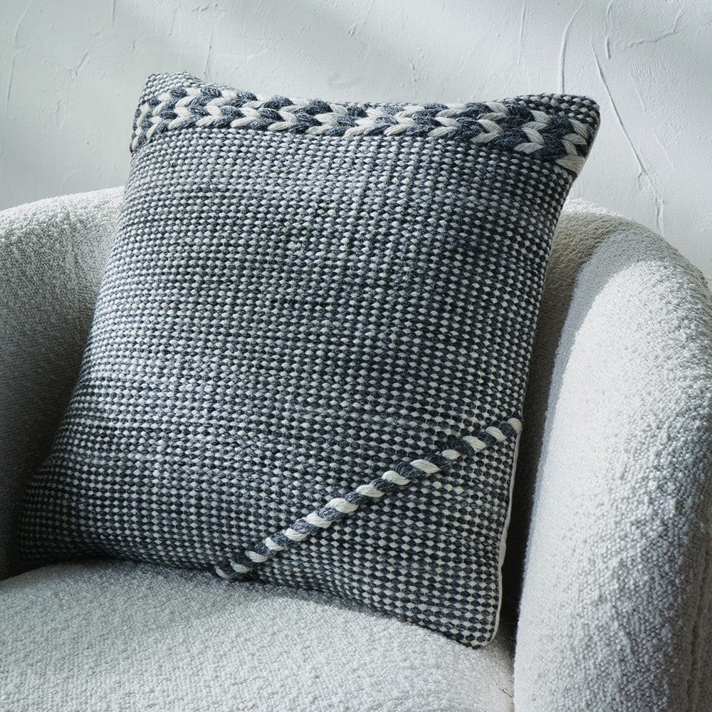 Indoor Outdoor Grey & White Plaited Stripe Design Scatter Cushion