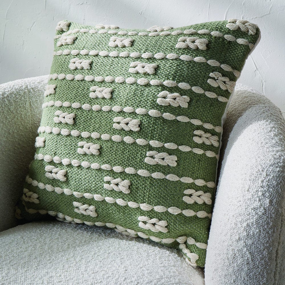 Indoor Outdoor Sage & White Braid Design Square Scatter Cushion