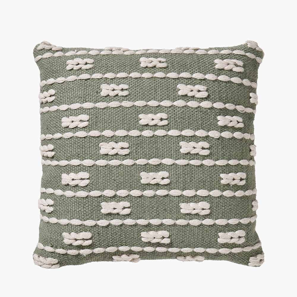 Indoor Outdoor Sage & White Braid Design Square Scatter Cushion