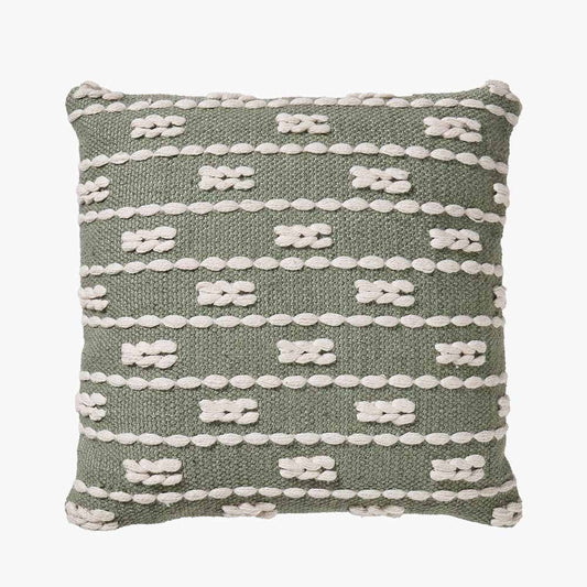 Indoor Outdoor Sage & White Braid Design Square Scatter Cushion