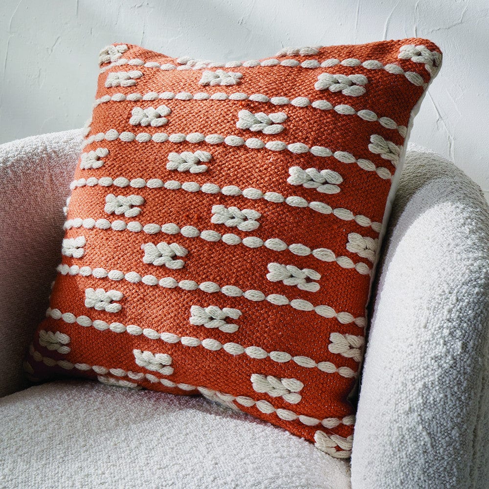 Indoor Outdoor Terracotta & White Braid Design Scatter Cushion