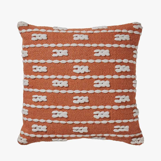 Indoor Outdoor Terracotta & White Braid Design Scatter Cushion