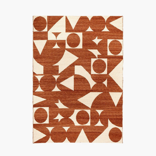 Indoor Outdoor Terracotta & Ivory Geometric Design Rug