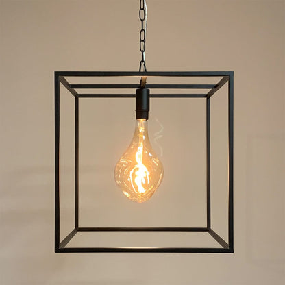 The Box Black Metal Pendant with Organic Vintage Bulb