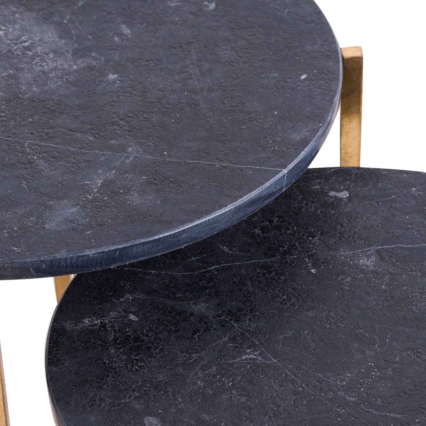 Set Of 2 Gold & Black Marble Tables