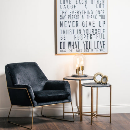 Set Of 2 Gold & Black Marble Tables